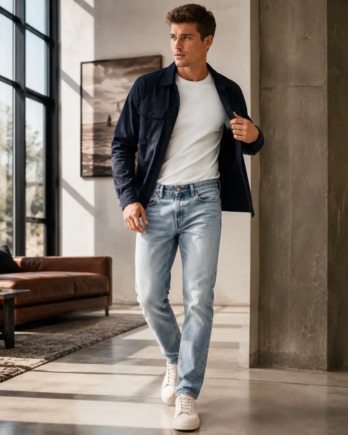 Men's slim fit washed jeans